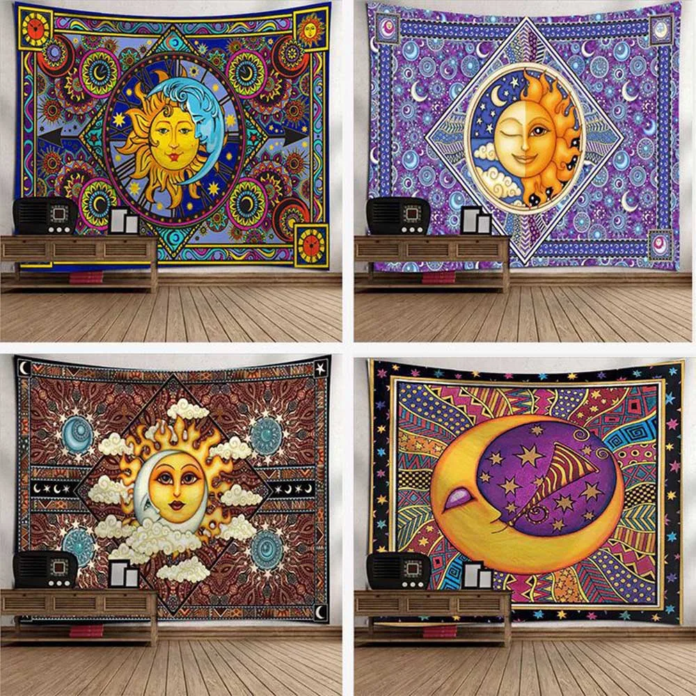 Psychedelic Солнечный гобелен с Луной настенный подвесной Небесный Хиппи Мандала