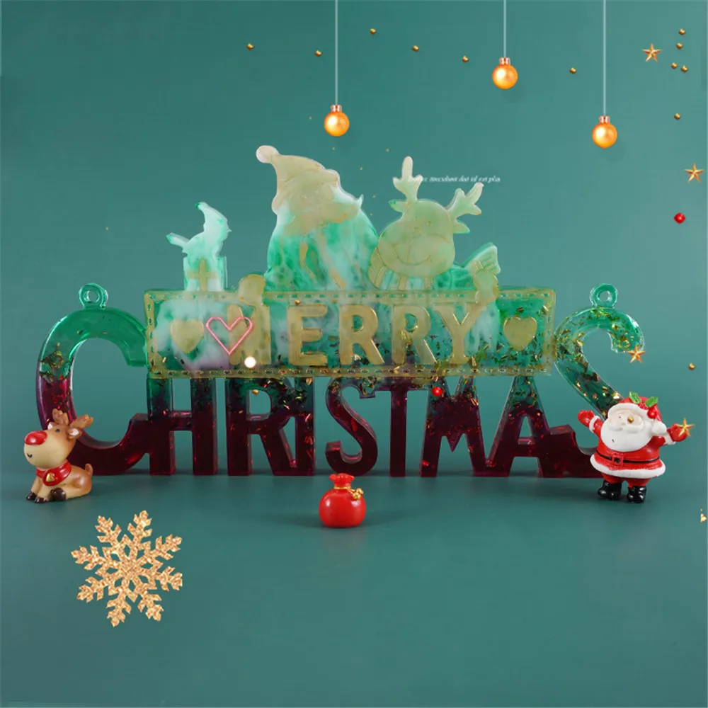 

Christmas Crystal Resin Mirror Silicone Mold English Letter Casting DIY Crafts Home Holiday Warm Personality Decoration