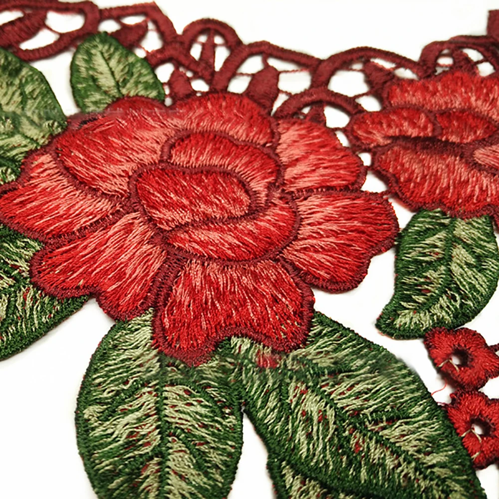 Lychee Life, сделай сам, красные цветы из полиэстера, кружевной воротник, вышивка, кружевные свадебные кружевные аксессуары для шитья, свадебное платье