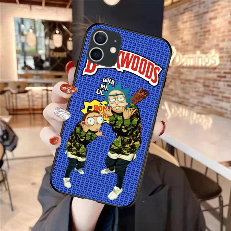 

Cool Cartoon Funny Anime Rick Morty Black Soft TPU Phone Cover Case for iPhone 12 Pro MAX Mini Xr Xs Max 11 SE 2020 6 6S 7 8Plus