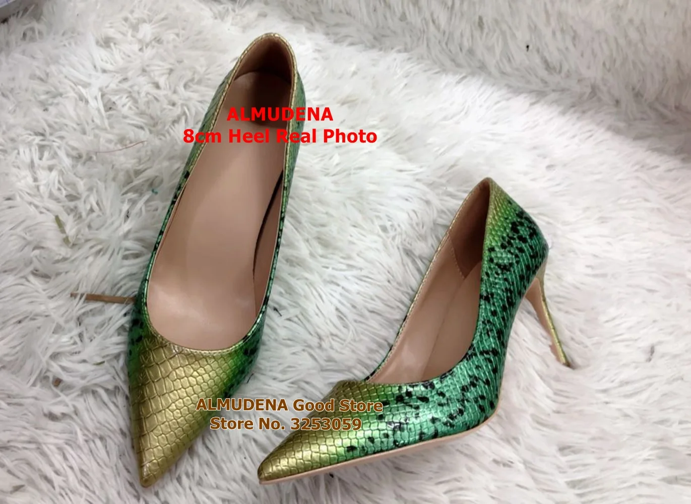ALMUDENA Yellow Green Gradient Color Snakeskin High Heels Sexy 12cm Thin Heel Pointed Toe Dress Pumps Luxury Banquet Shoes