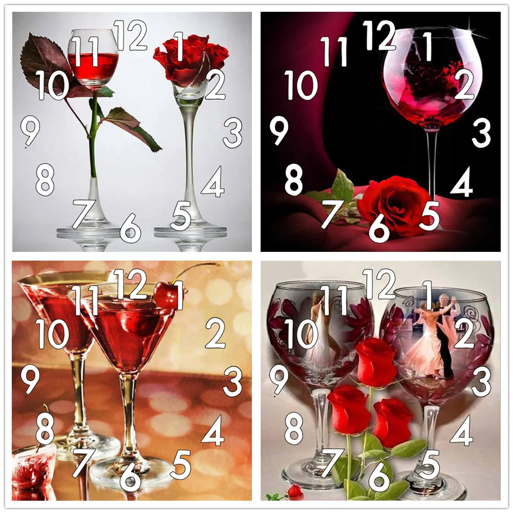 

Dpsprue Full Diamond Painting Cross Stitch With Clock Mechanism Mosaic 5D Diy Square Round Flower Red 3d Embroidery Gift HG291