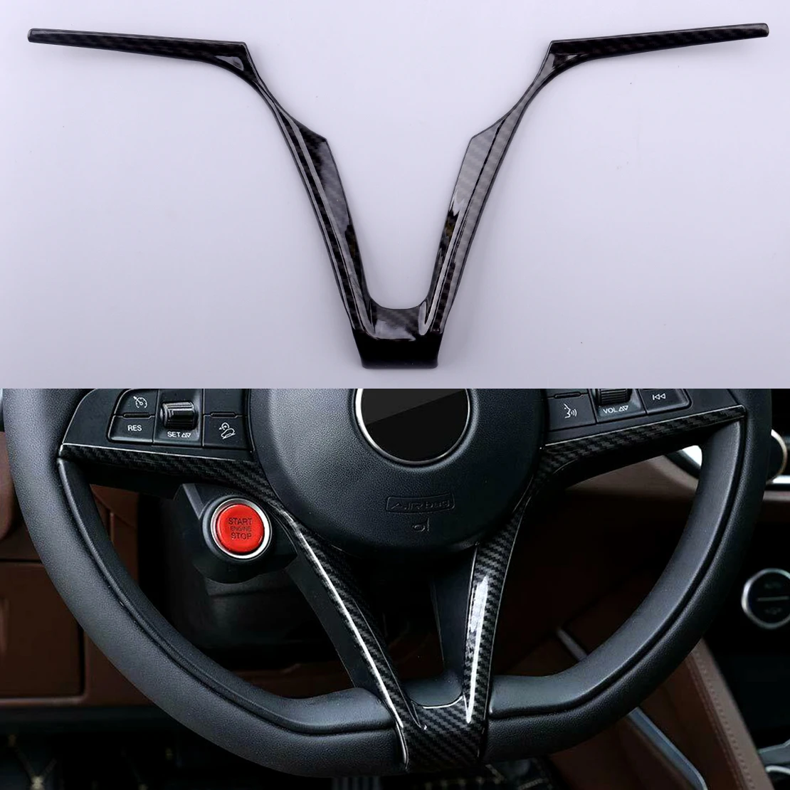 

Black Carbon Fiber Style Steering Wheel Cover Trim Moulding ABS Fit for Alfa Romeo Giulia Stelvio 2017 2018 2019