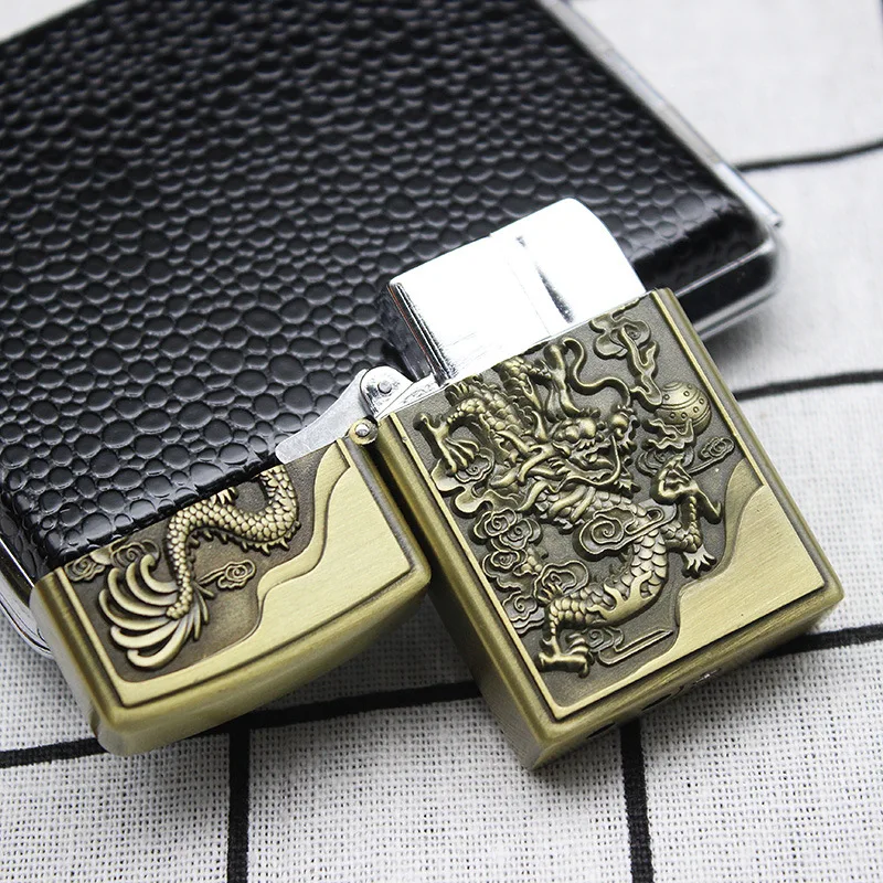Butane Gas Lighter Retro Windproof Lighter Straight Inflatable Adjustable Flame Lighter Cigarette Smoking Accessories for Man