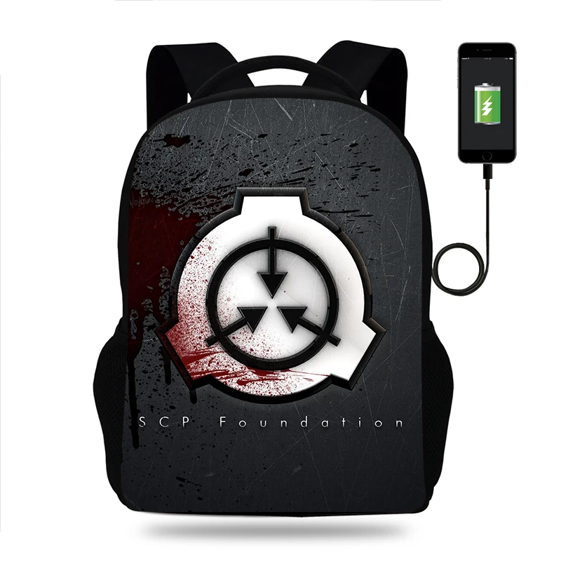 

SCP Secure Contain Protect Backpack Boys Girls School Bag Children Men Women Rucksack Teens USB Travel Knapsack Mochila