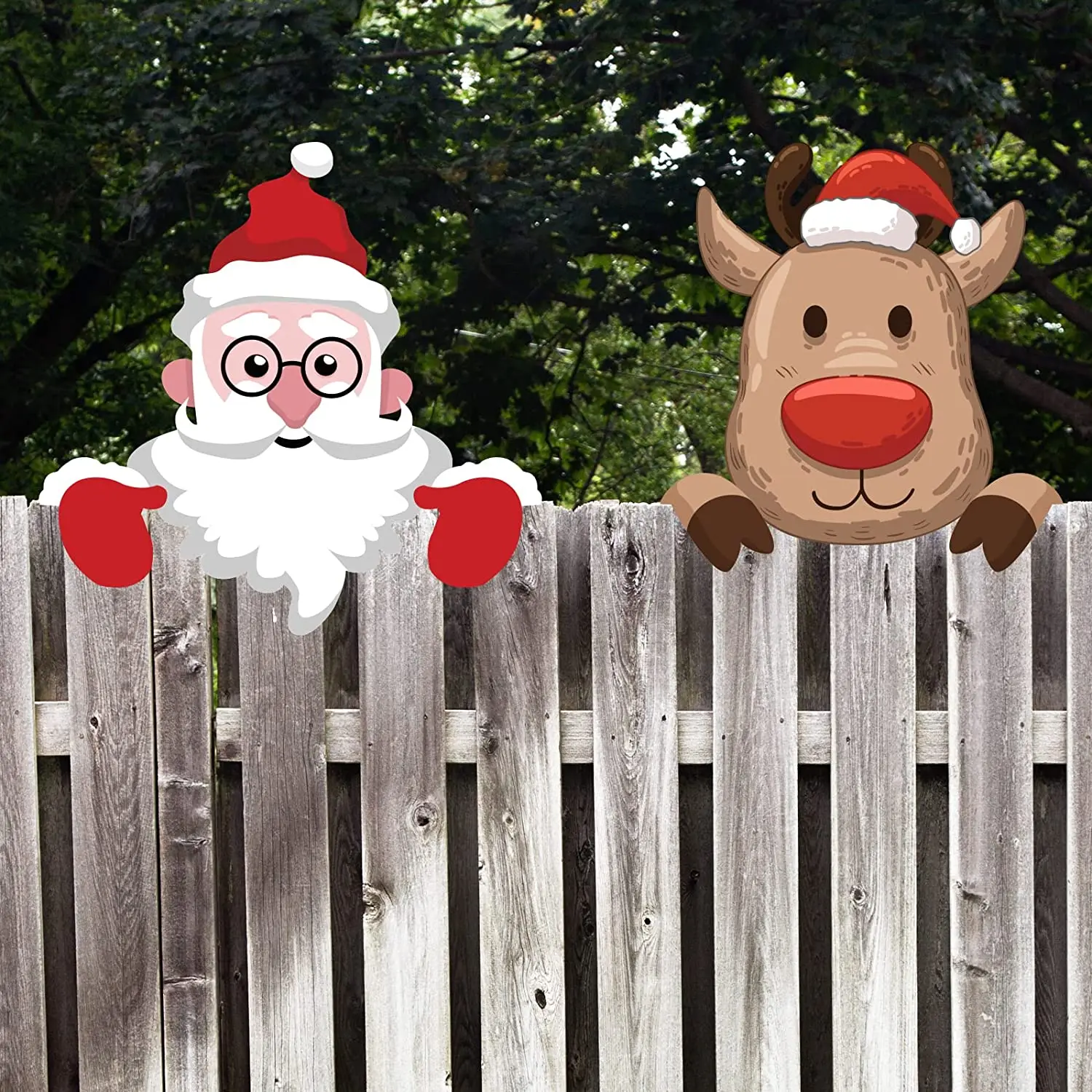 

Christmas Fence Peeker Decoration Santa Claus Elk Peeking Garden Yard Decorations Xmas DIY Outdoor Garden Fence Sign Ornament