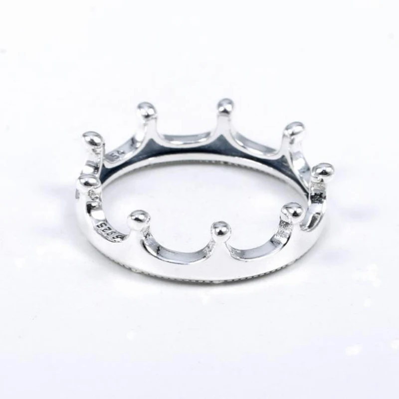 

100% 925 Sterling Silver Pan Ring New Crown With Shiny Crown Ring For Women Wedding Party Gift Fashion Jewelry