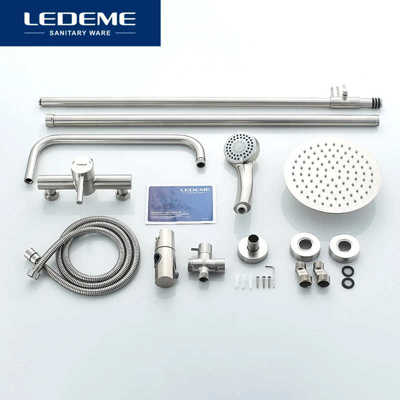 ledeme bathroom shower faucet rainfall stainless steel in wall shower pipe with hand waterfall rain shower faucets tap l72405 free global shipping