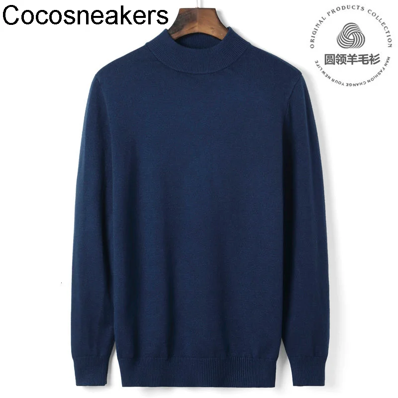 

Свитер с длинным рукавом и воротником средней длины, вязаный свитер, мужской однотонный шерстяной свитер с круглым вырезом