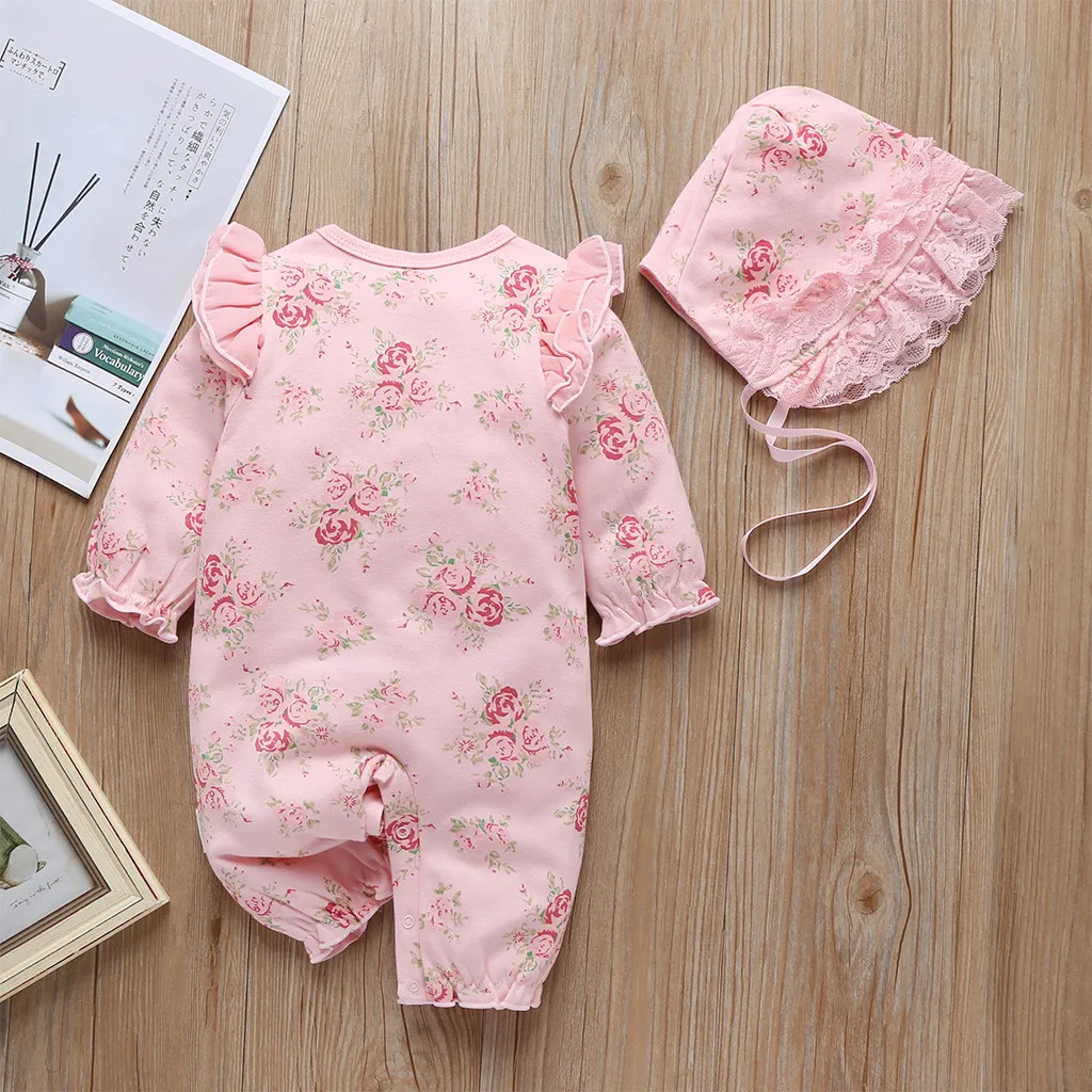 Зимняя одежда для новорожденных девочек утепленный Цветочный комбинезон