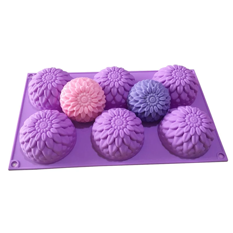

2021 NEW 1/6 Cavity 3D Sunflower Silicone Soap Mold DIY Handmade Jelly Pudding Kitchen Baking Soap Mold