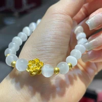 ethnic style lotus bracelet for women natural chalcedony agate lotus bracelet gold plated bracelet transfer beads bracelet
