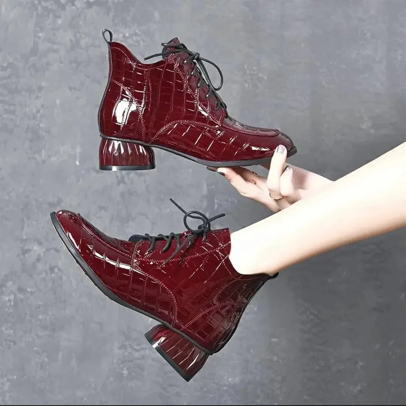 

Fashion Autumn Winter Warm Shoes 2021 New Thick Heel Zipper Short Boots Women's Pu Leather Ankle Boots Female Trend Martin Boots