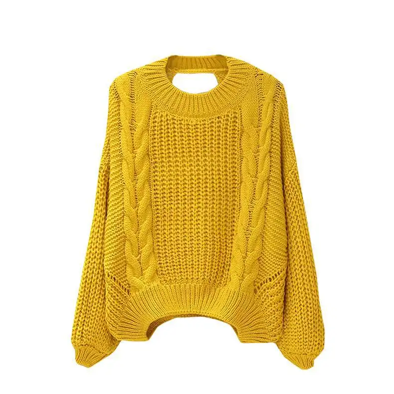 

OMCHION Autumn And Winter 2021 New Long Sleeve Women Sweaters And Pullovers O Neck Twist Hollow Out Korean Fashion Sweater BW61