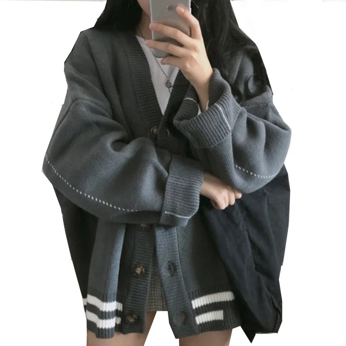 Женский однобортный Кардиган в полоску свитер с V-образным вырезом стиле