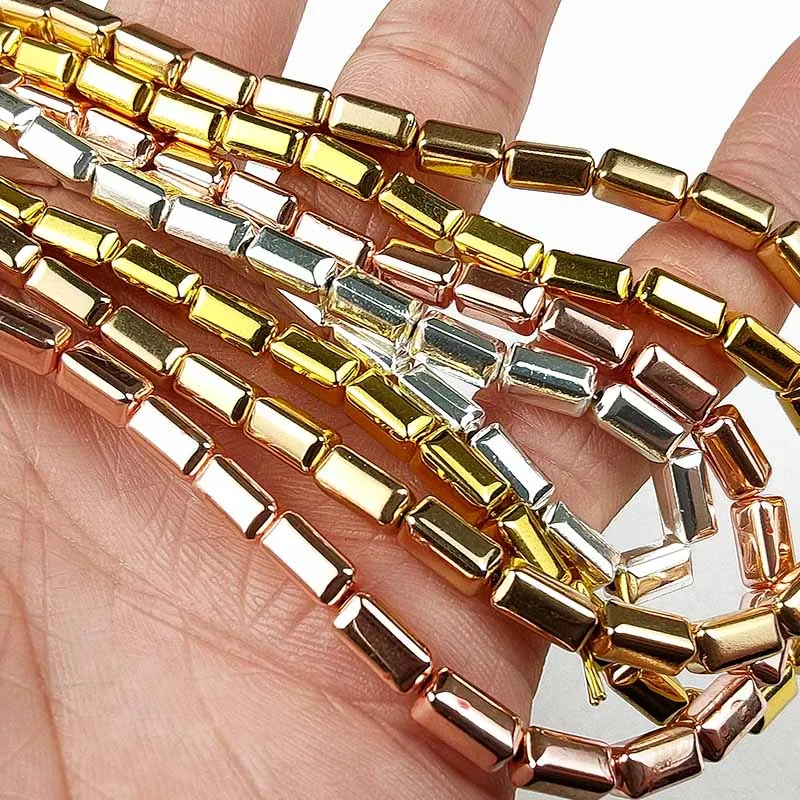 

UPGFNK 4x8mm 48pcs Natural Stone Rectangle Hematite cuboid Spacer loose Beads For Jewelry Making Diy Bracelets necklace 15''
