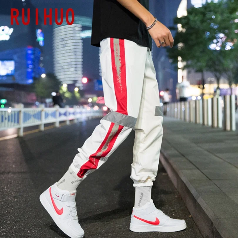 RUIHUO Светоотражающая статья Штаны Для мужчин Японская уличная одежда джоггеры