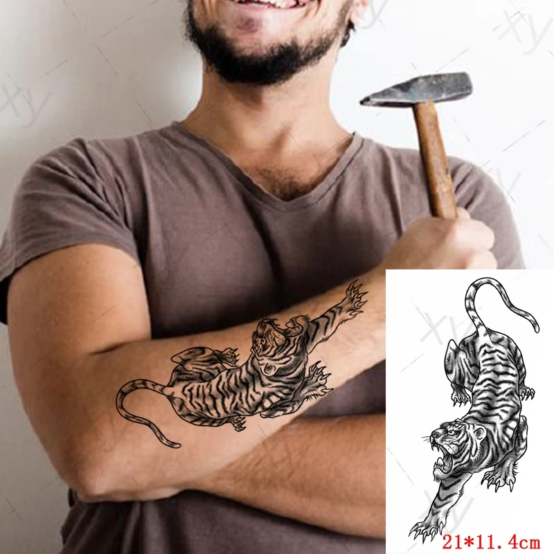 

Водостойкая Временная тату-наклейка, черная Реалистичная Тигровая линия тотем, дизайнерские искусственные татуировки, татуировки для тела...