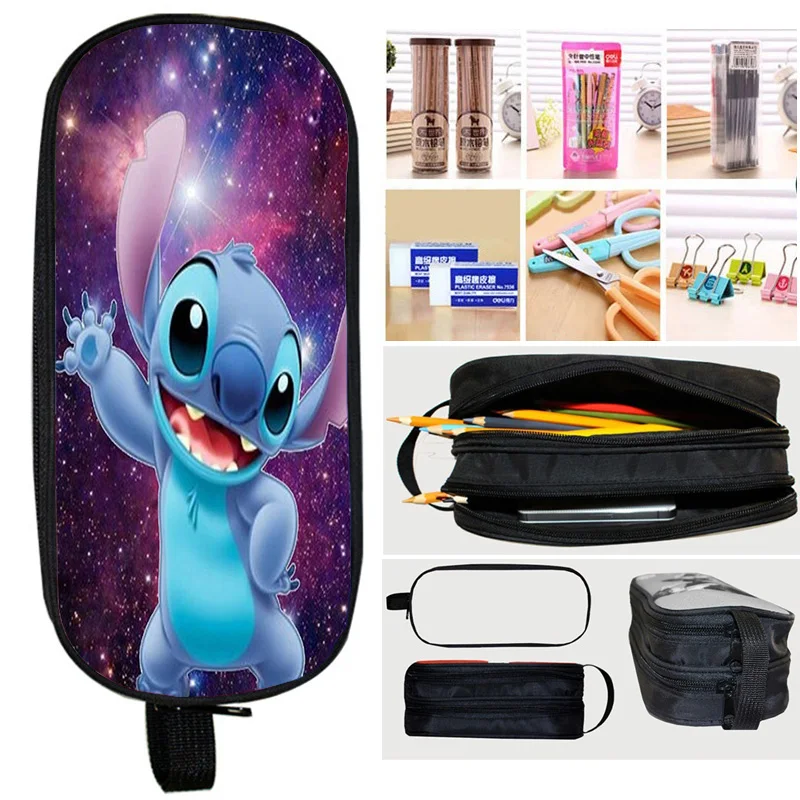 

Cartoon Stitch Double-layer Pencil Case Boys Anime Zipper Pen Bag Student Pencil Bag Kawaii Stationery Box Kids Pencil Pouch