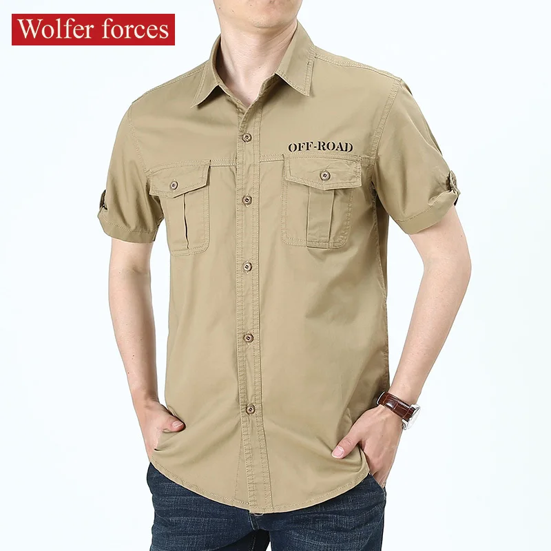 Short Sleeve Men's Shirts For Summer Military Clothing 2021 Mens Male Shirt Casual Fit Man Camisa Social Camiseta Masculina