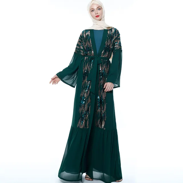 Женское кимоно abaya с пайетками Дубайский Мусульманский платье хиджаб