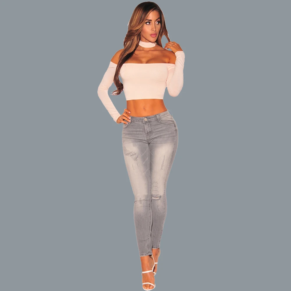 2019 летние модные эластичные рваные джинсы для женщин с дырками обтягивающие