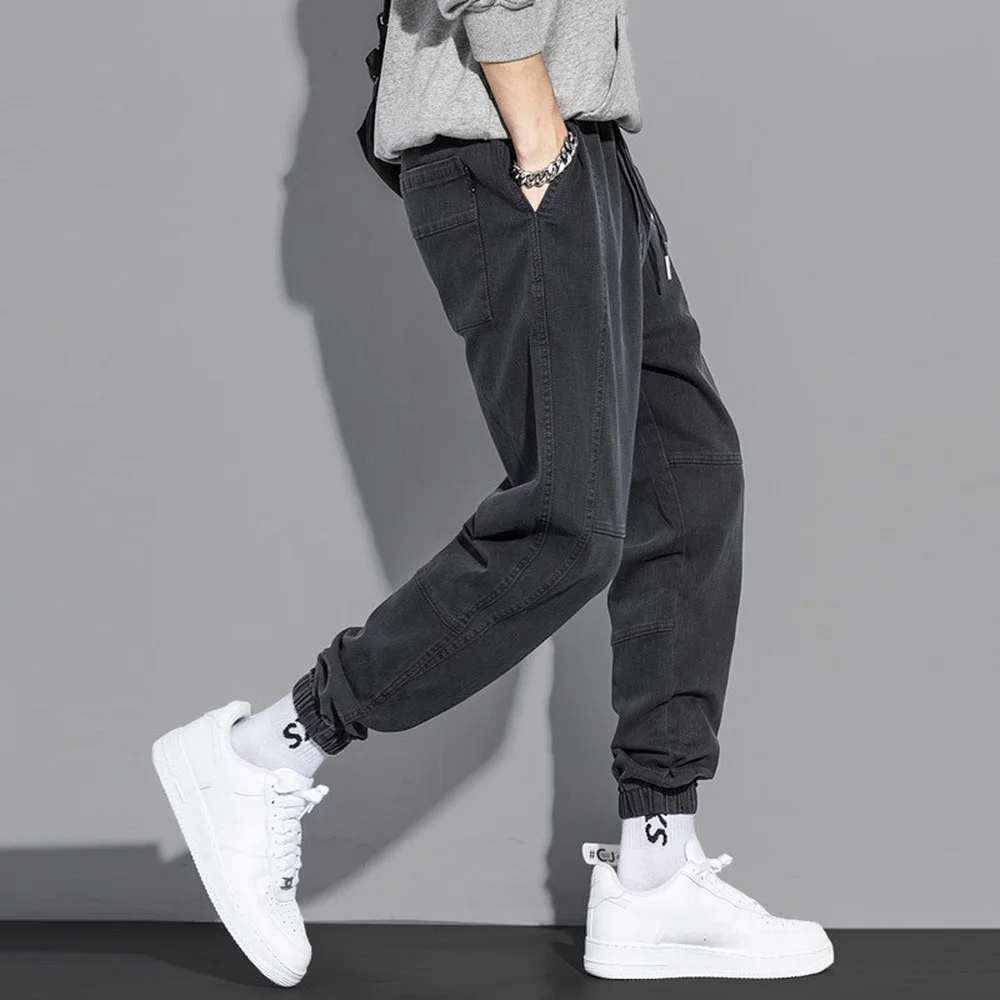 Spring Jeans Men's Trend Loose Nine-point Pants Ins Beam Foot Casual Harlan Japanese Pants All-Match Solid Leisure Jeans Gray