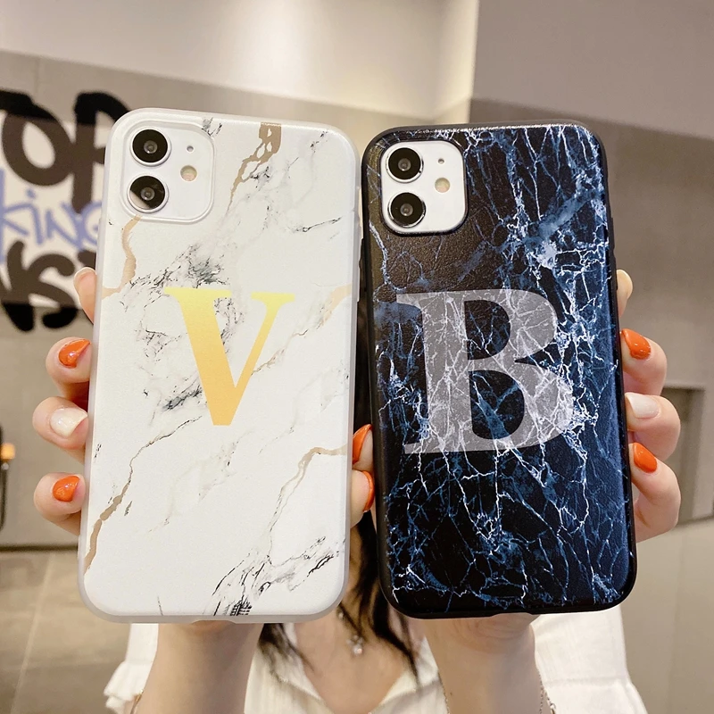 Чехол для телефона из ТПУ с мраморными буквами Etui iPhone 11 Pro Max SE 2020 7 8 Plus X XR XS мягкая