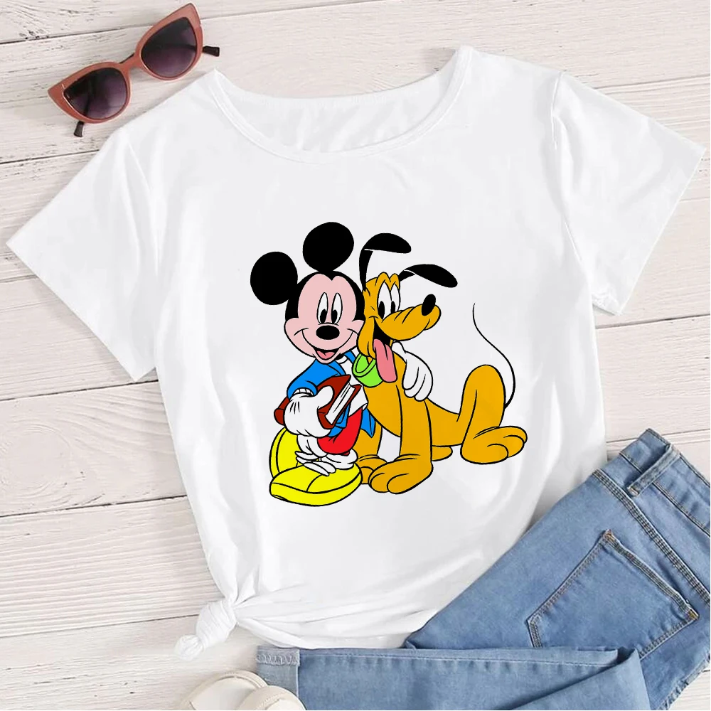 

Mickey and Pluto Print T shirts Women Hipster Short Sleeve Disney Exquisite Cartoon Top Hipster Hip Hop Vetement O-Neck Clothing