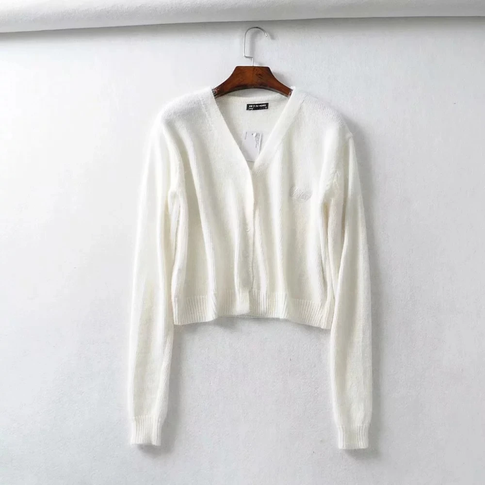 Весенний черный кардиган до талии с кроличьим мехом женский укороченный свитер