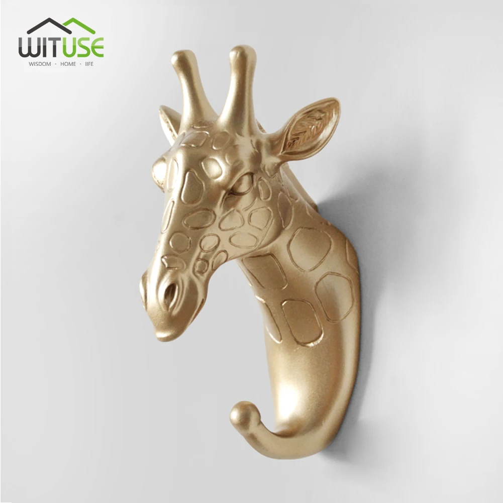 Gold Giraffe Head 3D настенный крючок для ключей, стойка для ключей, олень, голова животного, рога, смола, для дома, подвесная одежда, шляпа, вешалки для шарфа, украшение для дома, гостиной - Цвет: Gold Giraffe Head