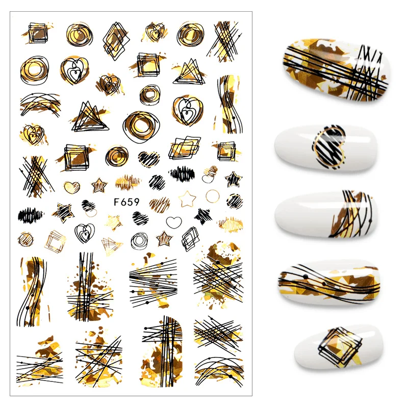 

Маникюрные золотые и черные смешанные геометрические наклейки для ногтей