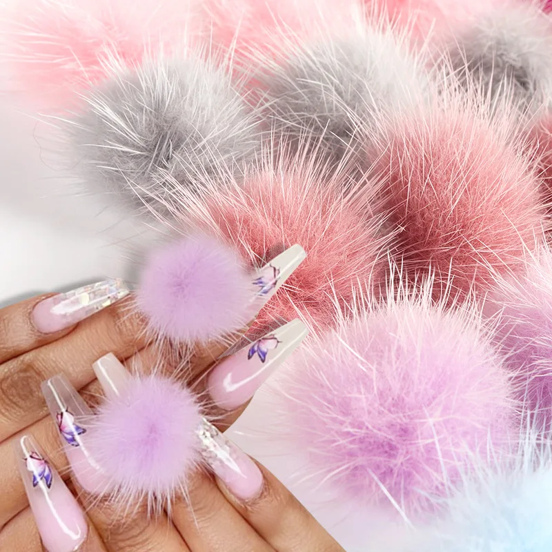 

Nail Art Detachable Magnet Fur Pom pom Balls Fluffy Nail Charms 3D 6PCS Puffy Pom Fashion Jewelry Manicure Nails DIY Accessories