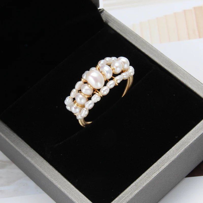 JZ0624 Кольцо с натуральным жемчугом в стиле барокко для женщин, вечерние кольца ручной работы, креативные кольца для свадебной вечеринки, Роскошные жемчужные кольца - Цвет камня: JZ0624