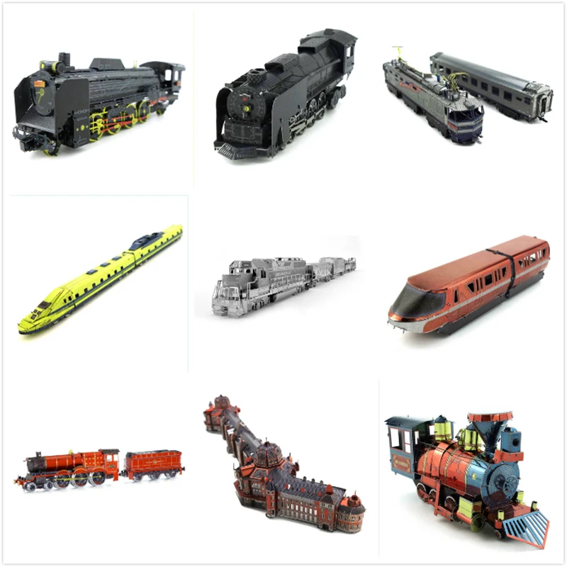 

Colorful Train Steam Locomotive 3D Metal Puzzles Express Bullet Train Station Laser Jigsaw Cut Model Kits Christmas Gift Toy