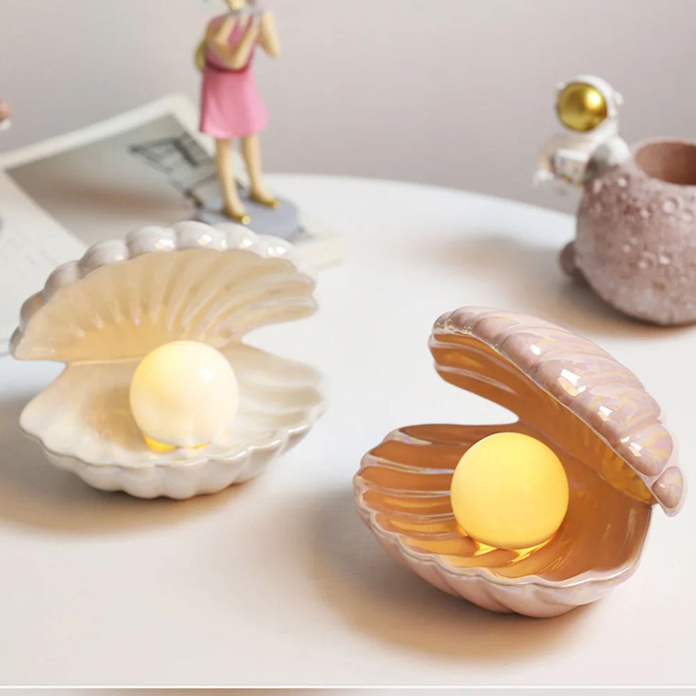 

Ceramic LED Night Light Desk Lamp Bedroom Night Lamp Shell Lights Living Room Decoration Led Lights Table Lamp Bedside Lamp Gift
