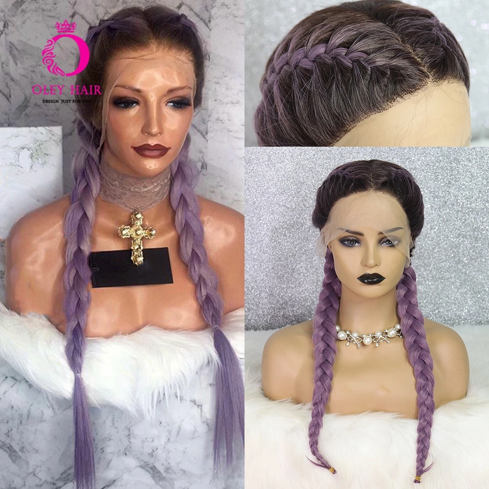 Brown Roots Ombre Purple Wig Synthetic Lace Front Wig Heat Resistant Cosplay Box Braided Wigs For Black Women Oley Special Offer