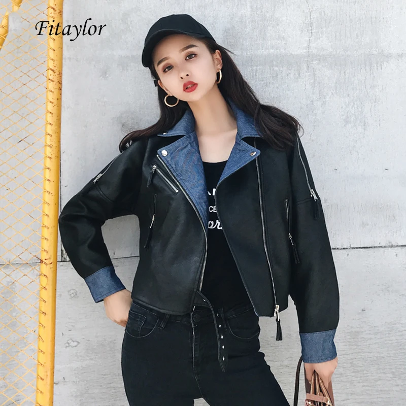 Куртка ftaylor Женская из искусственной кожи на молнии с двойным слоем|Кожаные