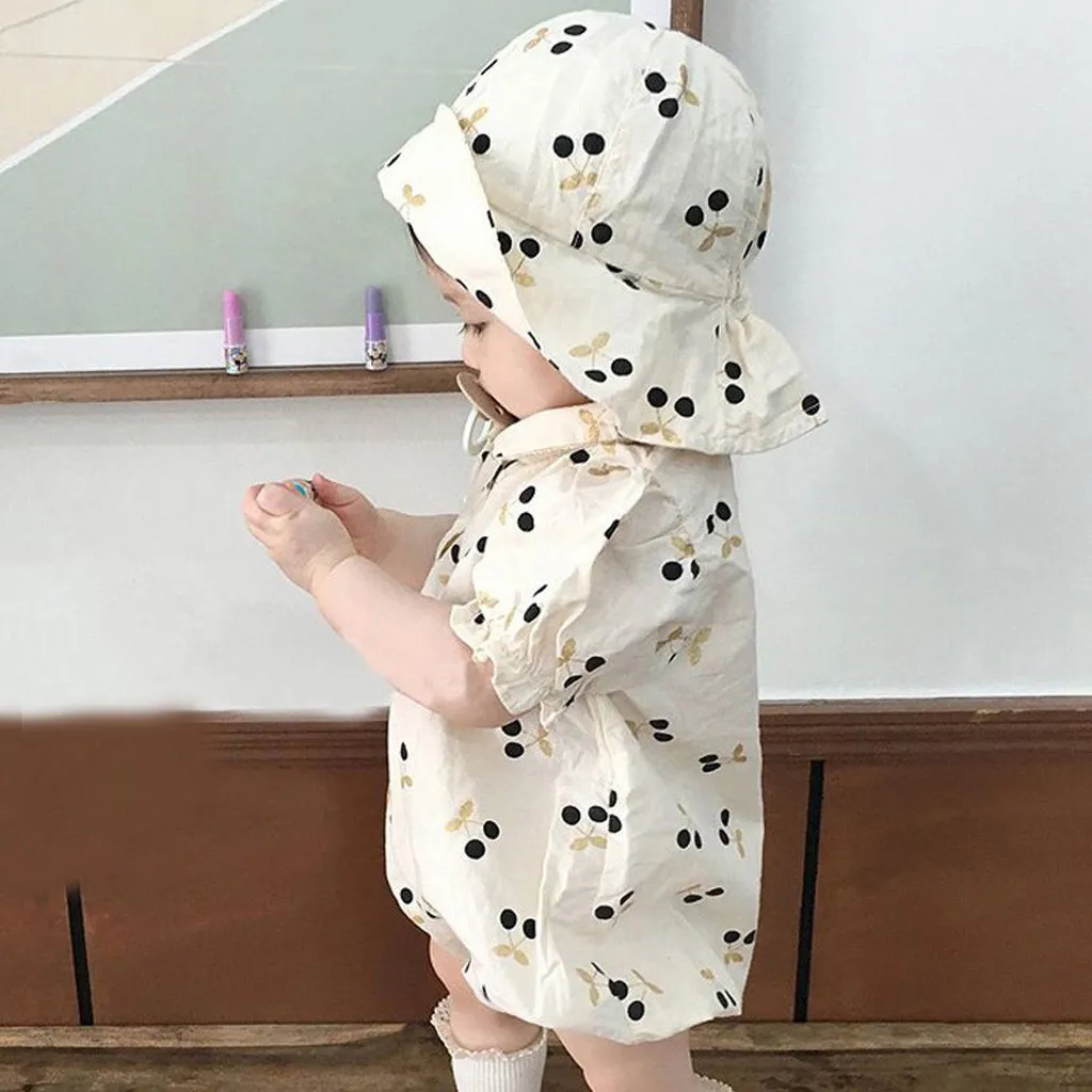 

Newborn Infant Baby Girl Boy Cute Short Sleeve Floral Doll Collar Romper Bodysuit Hat Outfits Crawling Suit Bodysuit Baby Romper