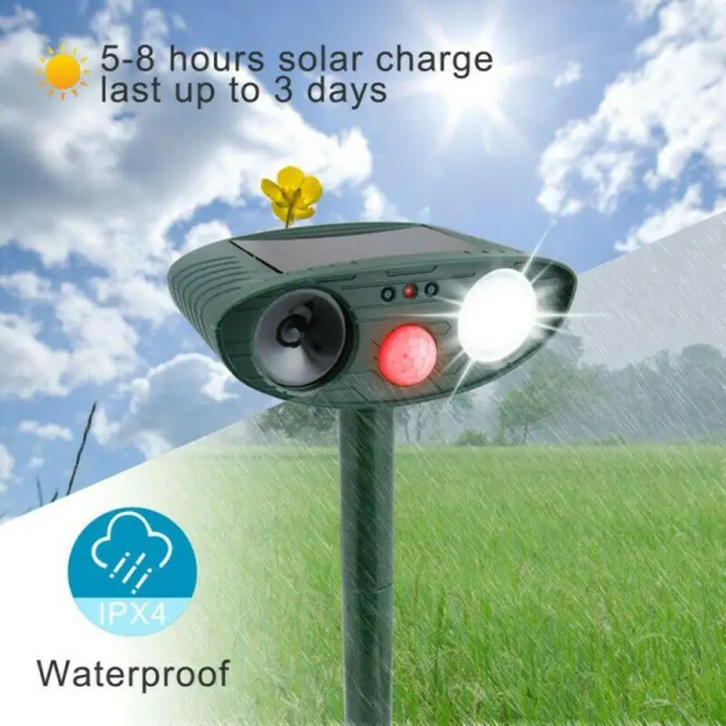 Cat Dog Ultrasonic Repellent Outdoor Solar Powered Waterproof Animal Repeller Scarer Pest Control Infrared Sensor Repellents | Дом и сад