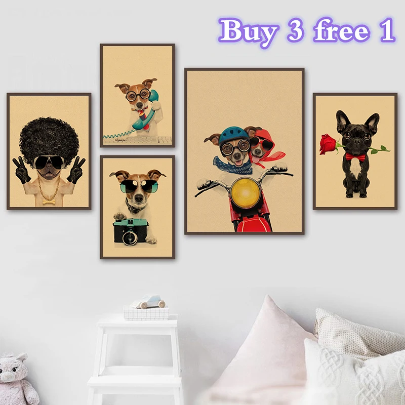 Милый принт с животными собака Funning ВИНТАЖНЫЙ ПЛАКАТ в стиле ретро из крафт