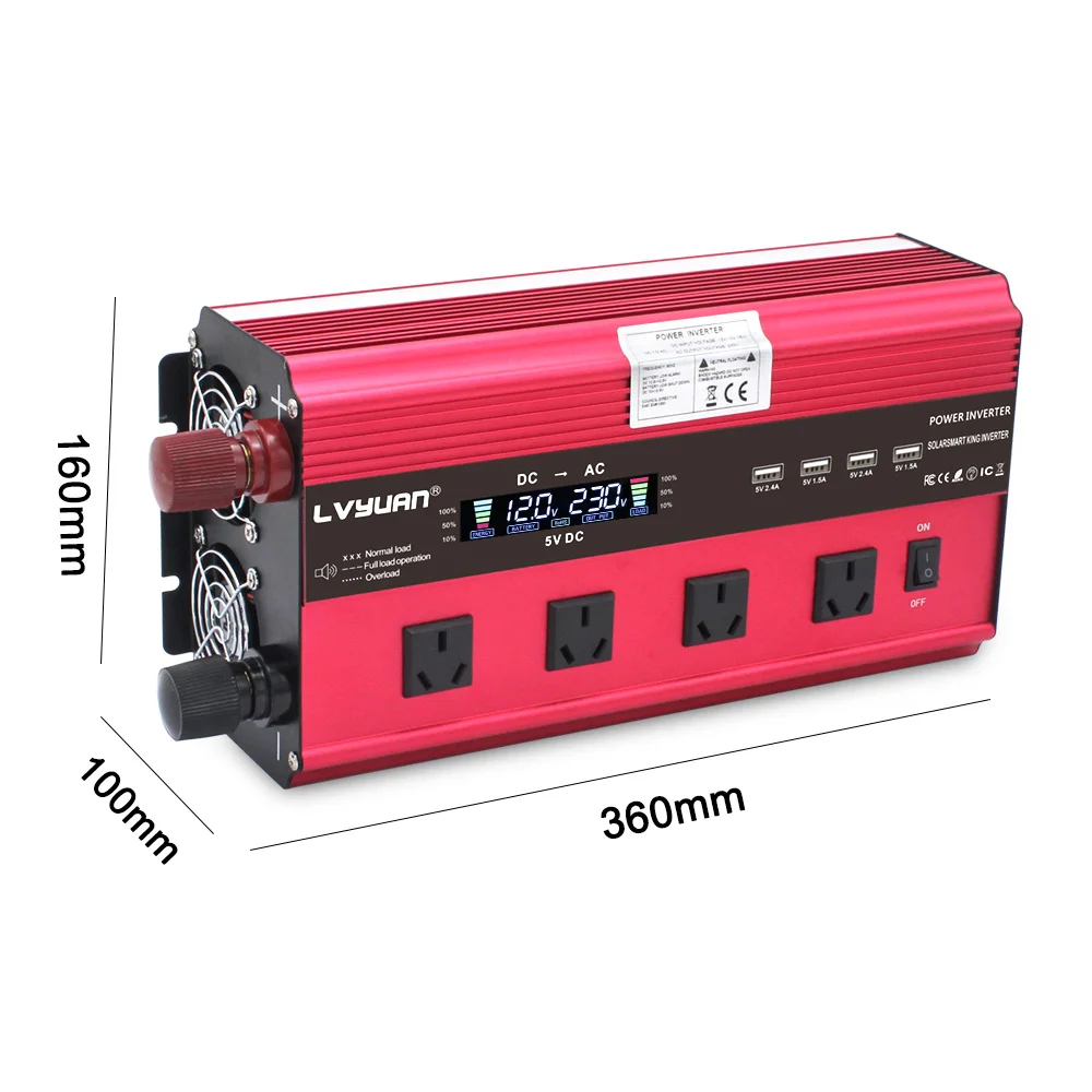 

10000W power inverter DC 12V to AC 220V 230V Converter Supply Solar Power 4 USB 4 FAN with EU/AU/UK/Universal PLUG