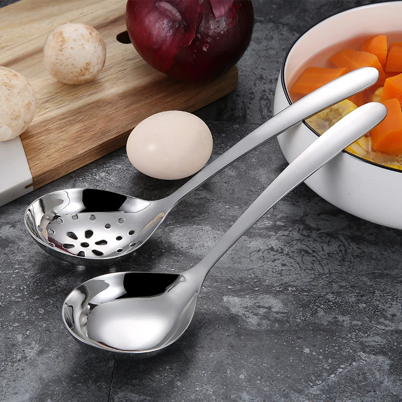 

2Pcs Creative 304 Stainless Steel Soup Spoon Colander Long Handle Thicken Spoons Colanders
