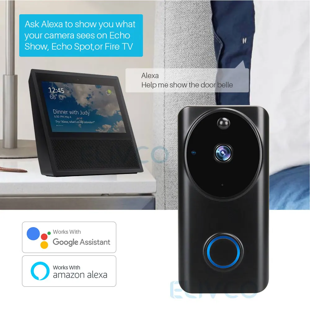 Дверной звонок Tuya с поддержкой Wi-Fi и Google Assistant 1080P | Безопасность защита