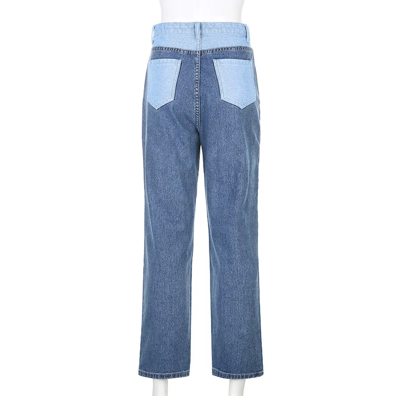 Y2K джинсы для женщин в стиле Colorblock (цветовой блок), из кусков, высокого качества с эластичной резинкой на талии, для резки 90s в ковбойском стил... от AliExpress RU&CIS NEW