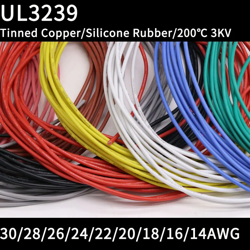 1 м UL3239 3KV гибкий мягкий силиконовый провод 14/16/18/20/22/24/26/28/30AWG утепленная Луженая