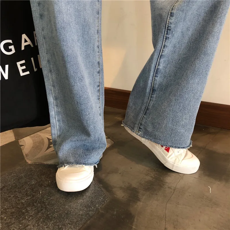 

Jeans Women Full-length Zipper Pockets Ulzzang Streetwear 2020 New Korean Style Fashion High Waist Straight Womens Trousers Chic