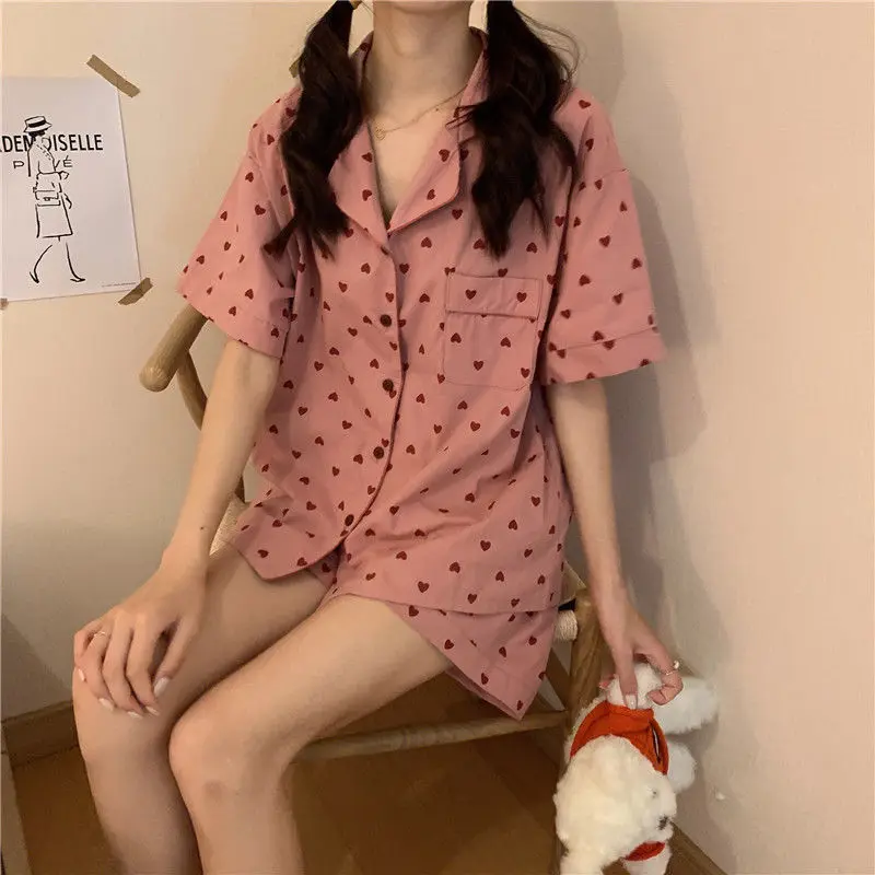 Женский пижамный комплект рубашка с коротким рукавом и отложным воротником цвет