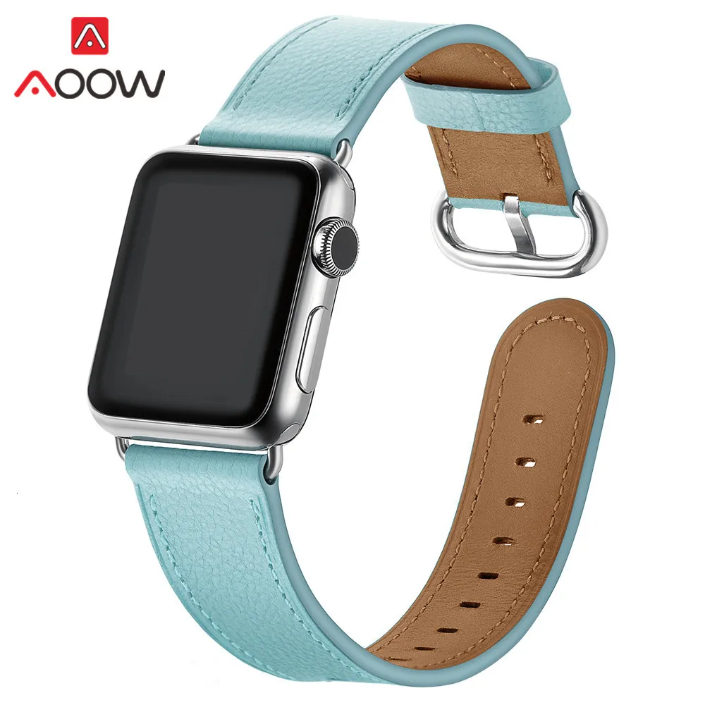 Ремешок для часов из натуральной кожи для Apple Watch 38 мм 42 мм круглый хвост синий желтый мужской женский браслет ремешок для iwatch 1 2 3 4