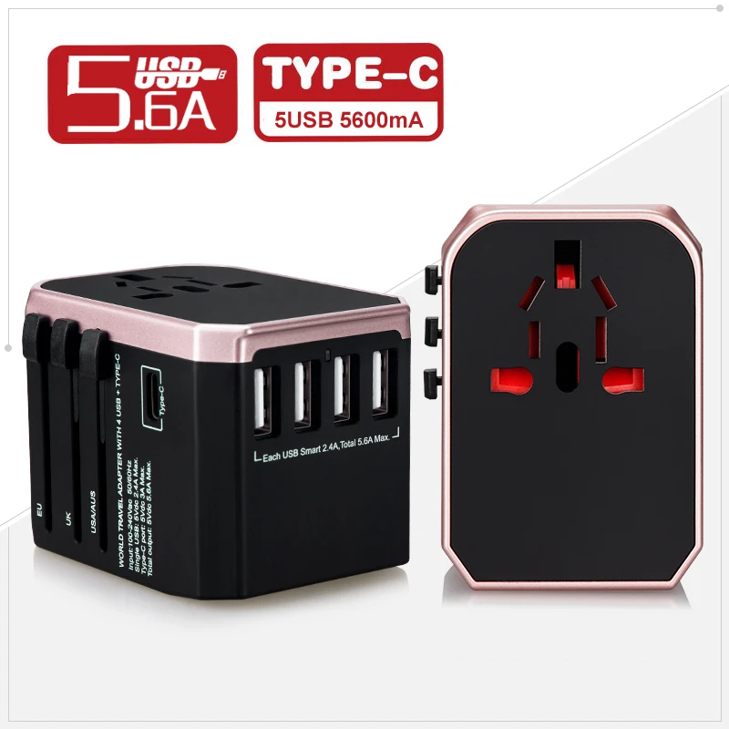 Универсальный адаптер для путешествий с разъемами USB Type C и 4 зарядное устройство